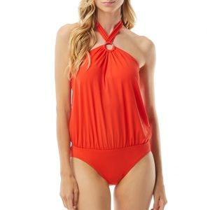 MICHAEL KORS Halter Blouson One Piece Swimsuit NWT